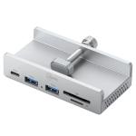 Cruxtec 5 Port Clamp-Mounted USB 3.0 Hub with USB-C Power Port & Card Reader Aluminum Alloy - Output with 2x USB-A & 1x USB-C & SD/TF Card Reader - Clamp Depth:5-30mm