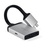 SATECHI Aluminium Type-C Dual 4K HDMI Adapter  -Silver ( Dual Display only supported on  14"/15"/16"  Apple Macook Pro with Intel CPU &  M1/M2 /M3 Pro & Max Chip only ,   not Support  Apple 13" Macbook Pro / 13" &  15"   Air  with M1/M2 Chi