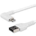 StarTech RUSBLTMM2MWR 6ft (2m) Durable USB A to Lightning Cable - White 90° Right Angled Heavy Duty Rugged Aramid Fiber USB Type A to Lightning Charging/Sync Cord - Apple MFi Certified - iPhone
