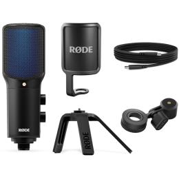 RODE NT-USB+ USB Condenser Microphone Includes Tripod stand, pop shield and ring mount, On-mic mix control, studio-grade