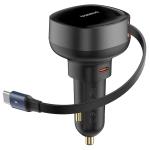 Baseus Enjoyment Pro Car Charger with Bulit in Retractable 60W Type-C Cable - Cluster Black