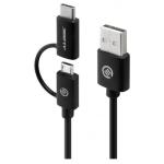 Alogic U2CMC-01BLK USB 2.0 USB-A to USB-C + Micro USB-B Cable - 1m - Black Combo - Charge & Sync