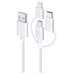 Alogic U28P3T1-030WH 3-in-1 USB Charge Cable - 30cm - White MFi Apple Certified - Supports Micro USB / Lightning / USB-C