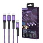 elementz N4C 30cm Type-C to Type-C / Lightning / Mirco 3in1 Charging Cable -  (Purple) - This cable only for charge devices only, not compatible with any data transfer function