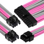 GGPC Gaming PC Braided Extension Cable Kit, (Grey and Pink, 40cm) Includes 1 x 20+4 Pin, 2 x 6+2 Pin, 1 x 4+4 Pin Cables