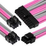 GGPC Gaming PC Braided Cable Kit Pack, (Grey and Pink, 40cm) Includes 1 x 20+4 Pin, 2 x 6+2 Pin, 1 x 4+4 Pin Cables