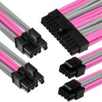 GGPC Gaming PC Braided Cable Kit Pack, (Grey & Pink, 40cm), Set of 5 Cables. Includes 1 x 20+4 Pin, 2 x 6+2 Pin, 2 x 4+4 Pin Extension Cables