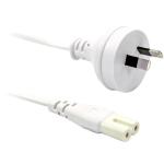 RackPower CM0NF200W 10A 2-Pin to C7 Cable - 2m - White Figure 8 Socket - 0.75mm2 - PVC
