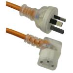 RackPower CM1NC200M-SL 10A 3-Pin to C13 Cable - 2m - Orange Clear Plug - Left-Hand Angled Clear Socket - 1mm2 - PVC