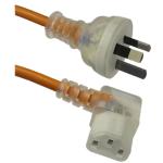 RackPower CM1NC500M-SL 10A 3-Pin to C13 Cable - 5m - Orange Clear Plug - Left-Hand Angled Clear Socket - 1mm2 - PVC