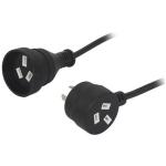 RackPower CM1NN100-PTP 10A 3-Pin to 3-Pin Socket Cable - 1m - Black Tapon Plug - 1mm2 - PVC