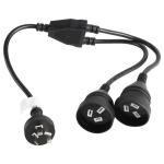 RackPower CM1NNN060 10A - 2x 3-Pin Power Splitter Cable - 60cm - Black 2x 3-Pin Sockets - 1mm2 - PVC