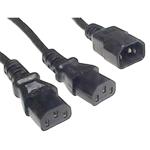 RackPower CM1CCC250 10A - 2x C13 Power Splitter Cable - 2.5m - Black 2m to Junction - 0.5m to Sockets - 1mm2 - PVC