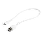 StarTech.com RUSBLTMM30CMW USB 2.0 - 480Mbps USB-A to Lightning Cable - 30cm - White Durable - White - Heavy Duty - Rugged Aramid Fiber - USB Type A to Lightning Charger - Sync Power Cord - Apple MFi Certified - iPad - iPhone 12