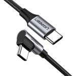 UGREEN USB-C to Right Angled USB-C M/M Aluminum Alloy Case Nylon Braided Cable 2m (Gray Black) Max 60W PD Fast Charge Compatible with Samsung Galaxy S21, S20, S10, Note 20, 10