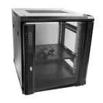 Dynamix RSR12-6X7 12RU Server Cabinet 700mm deep (600x700x655mm). Incl. 1xFixed Shelf 4x Fans 25x Cage Nuts 4x Castors & 4x Level Feet.Black Gloss Colour Tinted Glass Door Removeable Sides Bottom Wire Path