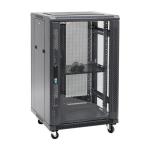 Dynamix 18RU Server Cabinet 600mm Deep      (600x600x988mm). Includes 1x Fixed Shelf, 4x Fans, 25x Cage Nuts, 4x Castors & 4x Level Feet. Black Gloss Colour, Tinted Glass Door, Removeable Sides, Bottom Wire Path