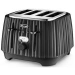Delonghi Ballerina 4 Slice Toaster - Black 1800 Watts Non-slip Feet, Reheat, Defrost and cancel functions, 2 Year Warranty