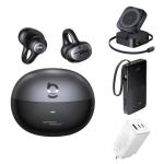 Baseus x Bose Inspire XC1 Open-Ear Clip-On True Wireless Earbuds - Cosmic Black Power Bundle - Includes Baseus PicoGo 2-in-1 Qi2 Wireless Charger, Baseus 65W GaN Wall Chargerr & Baseus EnerFill Bipow2 Pro 10000mAh Power Bank - Worth $341