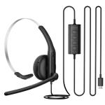 Edifier CC100 Wired USB-C Mono Headset with Boom Microphone - Black AI noise-cancelling microphone - Lightweight & comfortable fit - In-line controls & mute - USB-A adapter included