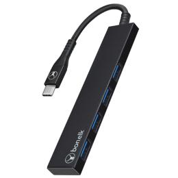 Bonelk Long-Life USB-C to 4 Port USB 3.0 Slim Hub ( Black )