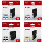 Canon PGI-2600XL Black, Cyan, Yellow, Magenta Ink Cartridge Value Pack High Yield  for MAXIFY IB4060, MB5460, MB5160, MB5360, MB5060 Printer