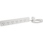 Jackson PT6868 6 Outlet 10A Powerboard with Overload Protection & 1m Lead Angled 3-Pin Plug - Wall Mountable - 230-240 VAC 50HZ - 2400W - Ideal for Printers / Computers / Laptops / TVs & More