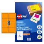 AVERY Shipping Label L7165FO Fluoro Orange 99.1x67.7mm 8up 25 Sheets