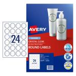 AVERY Label L6112C Crystal Clear Round 40mm 24up 10 Sheets