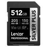 Lexar Professional SILVER PLUS SDXC Memory Card - 512GB UHS-I - Read up to 205MB/s - Write up to 150MB/s - Supports Burst-Shooting and Seamless Recording of FullHD & 4K Videos