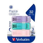 Verbatim 66760 Pop-up USB Flash Drive - 32GB - Triple Pack USB 2.0 - Assorted Pastel Colours
