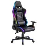 Brateck Lumi CH06-30 Gaming Chair with Built-in  RGB Lights. Ergonomic Diamond Quilt PU Leather IncludesHeadrest& Lumber Support. Adjust Tilt Back,  Pneumatic Seat-Height Adjust,  eight-Adjust Armrests. Black