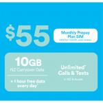 2degrees $55 Carryover Combo Prepay SIM card - 10GB Carryover Data / Unlimited Calls (NZ+AU) / Unlimited Texts (NZ+AU)