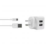 3SIXT 3.4A Dual USB AC Charger - White 1m Micro USB Cable