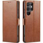 Galaxy S24 Ultra (2024) Flip Wallet Case - Brown 3 Card Slots - Cash Compartment - Magnetic Clip