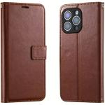 iPhone 14 Pro Flip Wallet Case - Brown 3 Card Slots - Cash Compartment - Magnetic Clip