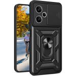 Xiaomi Redmi 12 5G Rugged Kickstand Case - Black with Camera Cover Protection