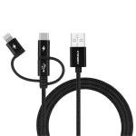 Momax 1m 3-in-1 Nylon Braided Charging Cable Black, (USB-A to Micro/Lightning/USB-C), Apple MFi Certified, Durable & Solid, Supporting USB-C 3A Fast Charging