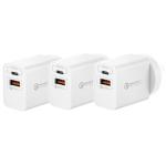 Momax 20W USB-C iPhone PD 3 Pack - Up to 20W PD Fast Charging for Wall Charger Apple iPhone 15/14/13/12/11/XS/8 Series Dual Output (USB-C PD & USB-A), 20W (Max) Fast Charging, Safe & Reliable