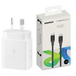 Samsung 25W USB-C PD Fast Charging GaN Wall Charger - White With Momax 1-Link Flow 60W 1.2M USB-C To USB-C PD Fast Charging Cable Black - Support Samsung Super Fast Charge & iPhone PD Fast Charging