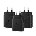 Samsung 25W USB-C PD Fast Charging GaN Wall Charger (3 Pack) - Black, Super Fast Charge Galaxy S25/S24 / Fold6 / Flip6 / S23 / S22 / Galaxy A Series - Supports iPhone PD Fast Charging