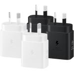 Samsung 25W USB-C PD Fast Charging GaN Wall Charger  (4 Pack) - (2x Black & 2x White) - Super Fast Charge Galaxy S25/S24 / Fold6 / Flip6 / S23 / S22 / Galaxy A Series - Supports iPhone PD Fast Charging