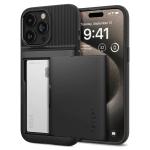Spigen iPhone 15 Pro Max (6.7") Slim Armor Card Slot Case - Black Slim - Dual Layer - Wallet Design with Card Slot Holder - Air-Cushion Technology (Certified Military-Grade Protection)