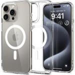 Spigen iPhone 15 Pro (6.1") Ultra Hybrid Magfit Case - Clear / Transparent Certified Military-Grade Protection - Clear Durable Back Panel + TPU Bumper - MagSafe Compatible - Clear Case with White Magfit Ring
