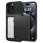 Spigen iPhone 15 Pro (6.1") Slim Armor Card Slot Case - Black Slim - Dual Layer - Wallet Design with Card Slot Holder - Air-Cushion Technology (Certified Military-Grade Protection)