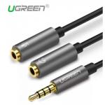 UGREEN AV141 3.5mm Audio Splitter Cable - 20cm - Black Male to 2x Female - Mic Support - Aluminum Case