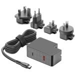 KFD 100W GaN USB-C Laptop Power Adapter/PD Charger - 1x USB-C & 1x USB-A - US/EU/AU/UK Travel Plug - Compatible with MacBook Air/Pro, Asus, Acer, Lenovo, HP, Dell, Toshiba - Black