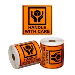 Matthews MPH15030 Handling Label Handle With Care - Orange/Black, 99mm x 99mm (500) 500 Labels/Roll 12 Rolls/Box 42 Boxes/Pallet, priced for Per Roll, MOQ is 1 Roll