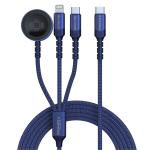 Promate ICHARGE-TRIO.BLU 60W PD - 480Mbps USB-C Multi-Connector Cable - 1.5m - Blue USB-C / Lightning Connectors - Apple Watch Charging Pad - 27W PD Lightning - 2.5W Apple Watch - Data & Charge