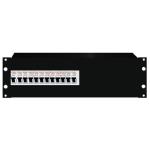 RackPower DBB312E Distribution Board: 3U 12pole Black with fitted Din rail & earth studs. 19" mounting hardware, cable protection grommets and pole fillers.